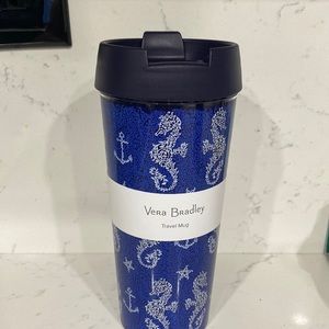 Vera Bradley Travel Mug, “Seahorse of Course” Dark Blue & White